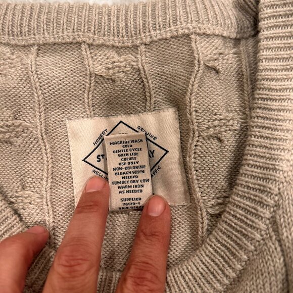 St, Johns Bay Cable Knit Sweater Stretch Long Sleeve Tan Mens Size XL - Picture 5 of 6